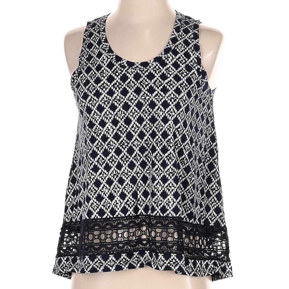 LOFT Navy and White Patterned Tank Top - Picture 2 of 6